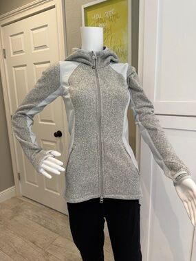 ATHLETA Size XXS Heather Gray Zip-Up Hoodie with Light Gray Panels